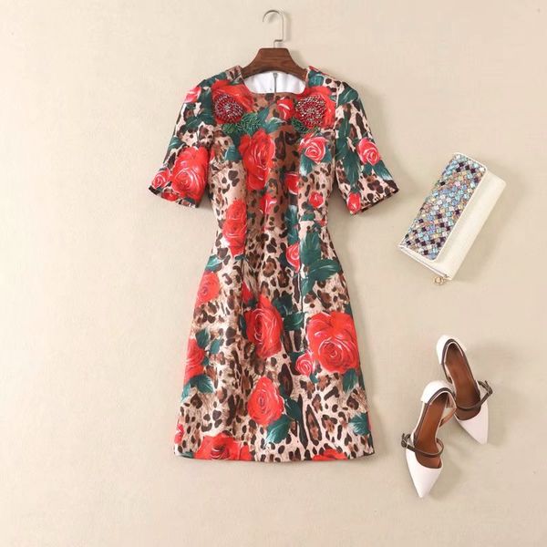 european and american women's clothing 2019 summer new style heavy hammer bead leopard print rose short sleeved fashion dress, Black;gray
european and american women's clothing 2019 summer new style heavy hammer bead leopard print rose short sleeved fashion dress, Black;gray