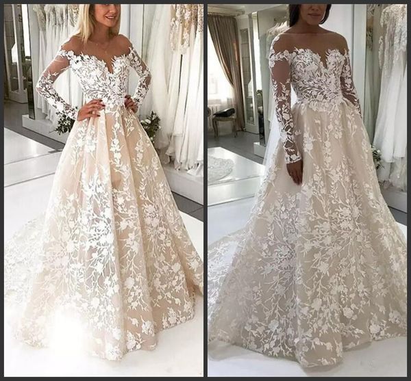2020 new modest long sleeve wedding dresses sheer neck lace wedding gowns luxury appliques abiti da sposa backless boho wedding dresses, White
2020 new modest long sleeve wedding dresses sheer neck lace wedding gowns luxury appliques abiti da sposa backless boho wedding dresses, White