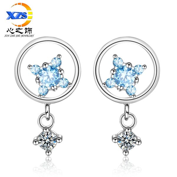 circle wishing star stud earrings sweet fresh-style small earrings south korean womens design niche accessories, Golden