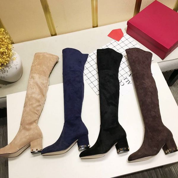 iron rivets decor over knee thigh high women boots side zip suede mid chunky heel round toe slim long boots street style, Black
iron rivets decor over knee thigh high women boots side zip suede mid chunky heel round toe slim long boots street style, Black
