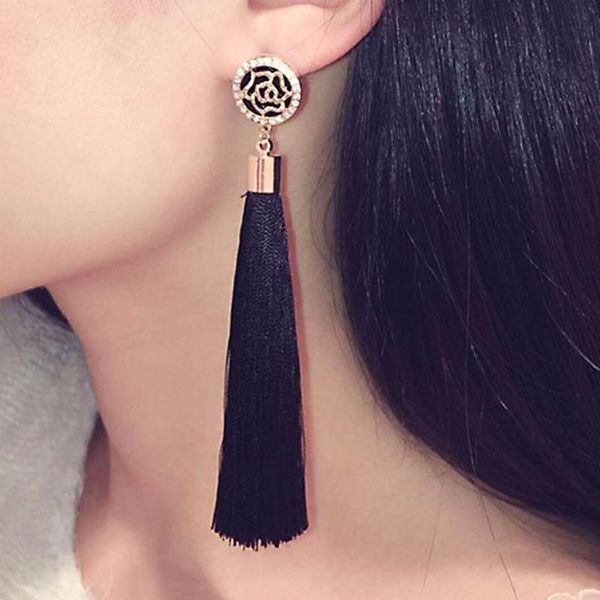 new tassel long earrings for women bijoux fashion multicolor jewelry wholesale rose flower metal inlaid dangle earrings, Silver
new tassel long earrings for women bijoux fashion multicolor jewelry wholesale rose flower metal inlaid dangle earrings, Silver