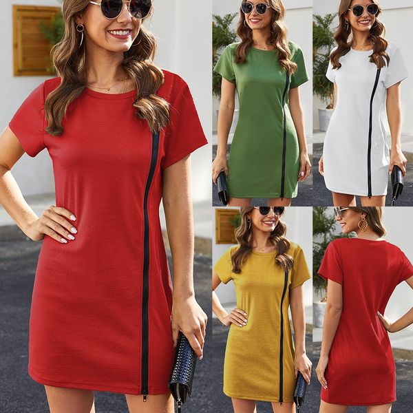 2020 women's solid color round zipper dress collar irregular medium and long zipper dress 9268, White
2020 women's solid color round zipper dress collar irregular medium and long zipper dress 9268, White