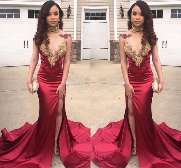 new dark red with gold appliques mermaid prom dresses 2019 fashion sweetheart split african party evening gowns bc0876, Black
new dark red with gold appliques mermaid prom dresses 2019 fashion sweetheart split african party evening gowns bc0876, Black
