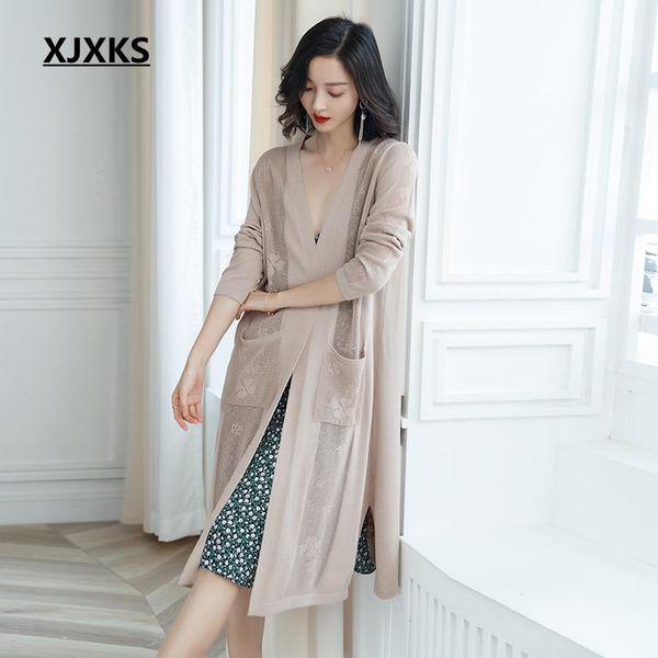 xjxks unique design hollow out pockets women cardigan sweater long sleeved spring clothes women long cardigan coat, White;black
xjxks unique design hollow out pockets women cardigan sweater long sleeved spring clothes women long cardigan coat, White;black