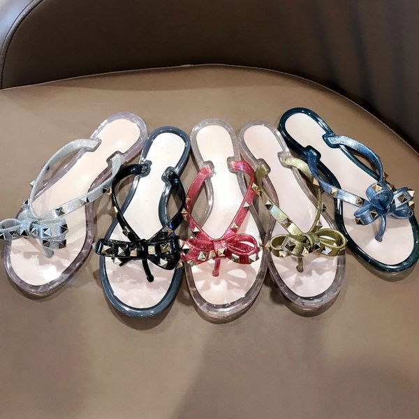european and american summer new flat rivet bow flip-flops women comfortable wild jelly clip foot beach sandals, Black
european and american summer new flat rivet bow flip-flops women comfortable wild jelly clip foot beach sandals, Black