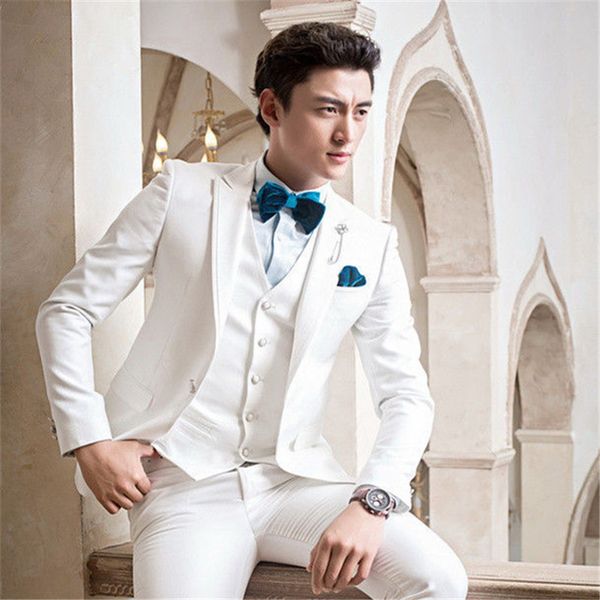 terno slim fit handsome formal blazer 3pieces white wedding suits for men custome homme tuxedos jacket+pant+vest, White;black
terno slim fit handsome formal blazer 3pieces white wedding suits for men custome homme tuxedos jacket+pant+vest, White;black