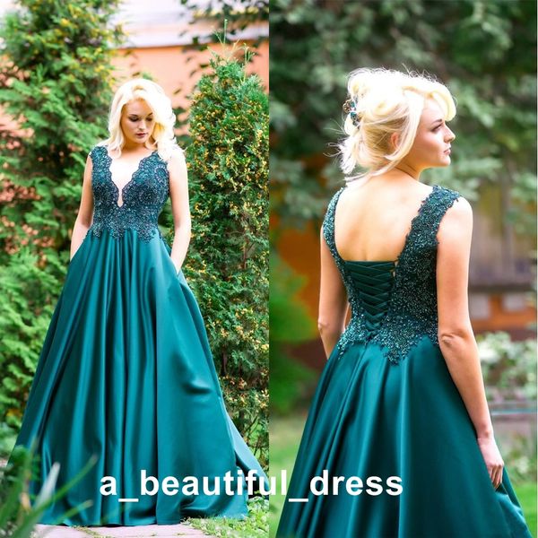 drak green lace appliqued a-line prom dress vintage deep v neck satin evening dresses long fornal party backless gown ed1277, Black;red
drak green lace appliqued a-line prom dress vintage deep v neck satin evening dresses long fornal party backless gown ed1277, Black;red