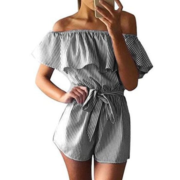 la maxza strapless v neck ruffles playsuit female for women striped beach printed short romper loose womens jumpsuit, Black;white
la maxza strapless v neck ruffles playsuit female for women striped beach printed short romper loose womens jumpsuit, Black;white
