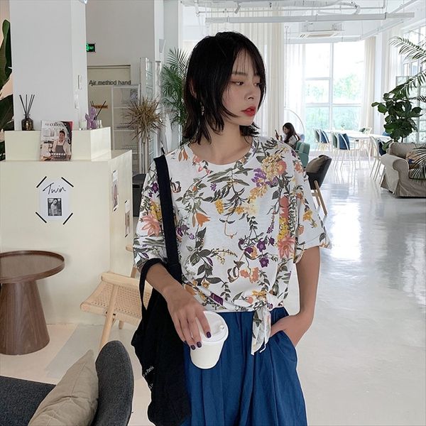 166-0443 fashion temperament simple printing stitching short-sleeved t-shirt 19 summer hem linen t-shirt lace lace female, White
166-0443 fashion temperament simple printing stitching short-sleeved t-shirt 19 summer hem linen t-shirt lace lace female, White