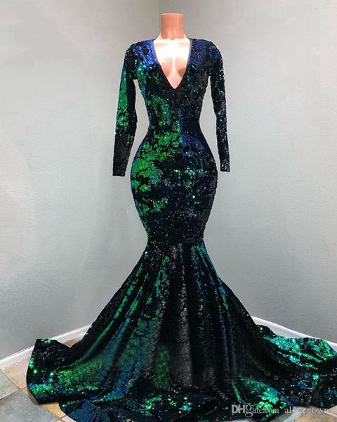 sparkly mermaid evening dresses 2020 long sleeve v-neck sequined green and black african black girls formal prom gowns robes de soirée
sparkly mermaid evening dresses 2020 long sleeve v-neck sequined green and black african black girls formal prom gowns robes de soirée
