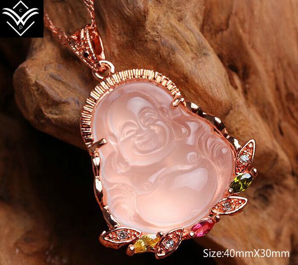 fashion natural pink cystal laughing buddha female necklace pendant sale, Silver 
fashion natural pink cystal laughing buddha female necklace pendant sale, Silver