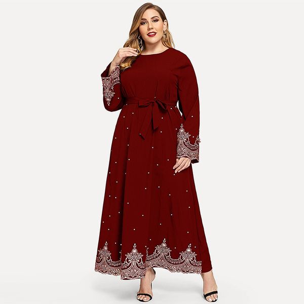 

ethnic clothing 5xl plus size muslim abaya dress turkish women embroidery beading long sleeve dresses maxi robe arabic moroccan, Red