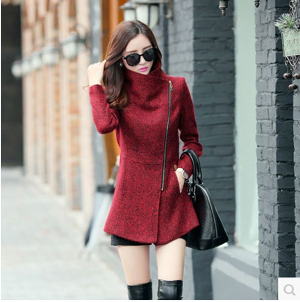 office lady slim long winter fashion wool coats zipper solid wool blend coat and jacket turn-down collar coat femenino, Black
office lady slim long winter fashion wool coats zipper solid wool blend coat and jacket turn-down collar coat femenino, Black