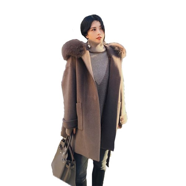 hooded woolen coat women camel ash plus size loose jacket 2019 autumn winter new korean fur collar plus thick blends lr685, Black
hooded woolen coat women camel ash plus size loose jacket 2019 autumn winter new korean fur collar plus thick blends lr685, Black