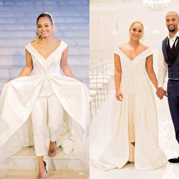 elegant 2019 women jumpsuit wedding dresses white satin bridal pantskirts gowns with train big v neck zipper back formal celebrity dress
elegant 2019 women jumpsuit wedding dresses white satin bridal pantskirts gowns with train big v neck zipper back formal celebrity dress