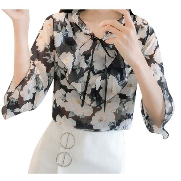 2020 new summer spring blouse women floral print shirts elegant three quarter flare sleeves chiffon blusas femininas #lr4, White
2020 new summer spring blouse women floral print shirts elegant three quarter flare sleeves chiffon blusas femininas #lr4, White