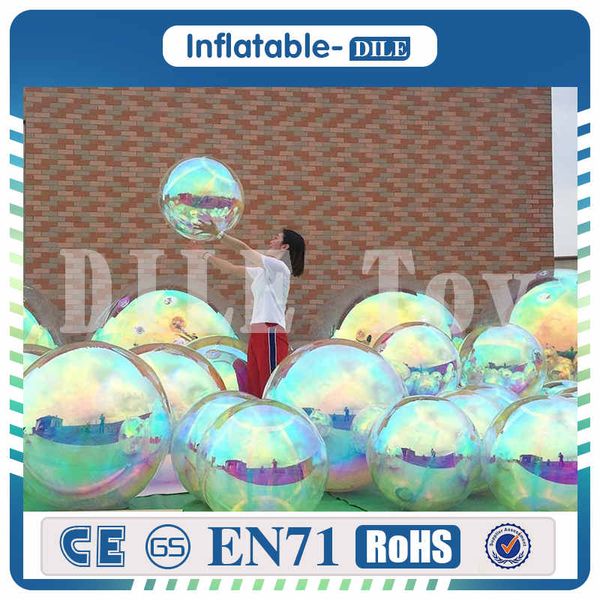 Holographic Rainbow Inflatable Mirror Ball Colorful Silver Ball Reflection Stage Festival Hangup Pvc Balloon Hanging Decoration