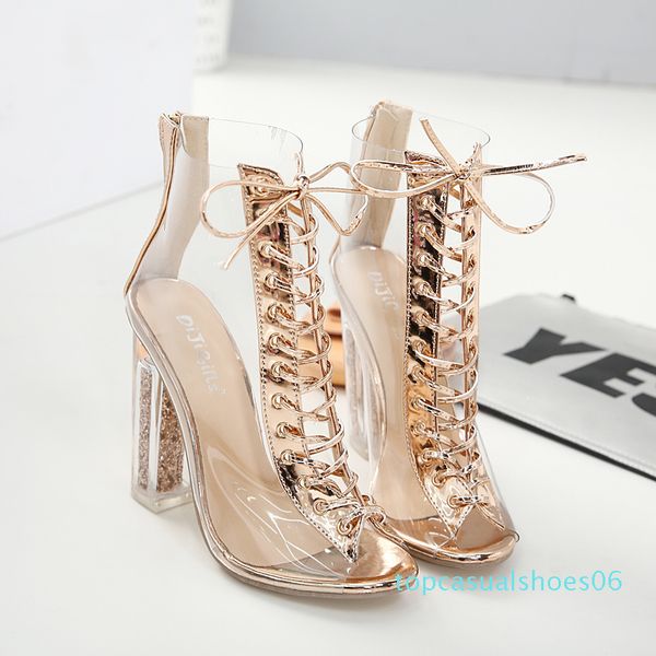 glitter gold pvc transparent thick high heels peep toe lace up ankle bootie designer shoes size 35 to 40 t06, Black
glitter gold pvc transparent thick high heels peep toe lace up ankle bootie designer shoes size 35 to 40 t06, Black