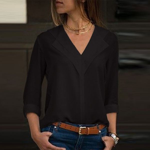 fashion womens chiffon solid shirt office ladies full sleeve blouse v neck plus size workwear haut grande taille, White
fashion womens chiffon solid shirt office ladies full sleeve blouse v neck plus size workwear haut grande taille, White