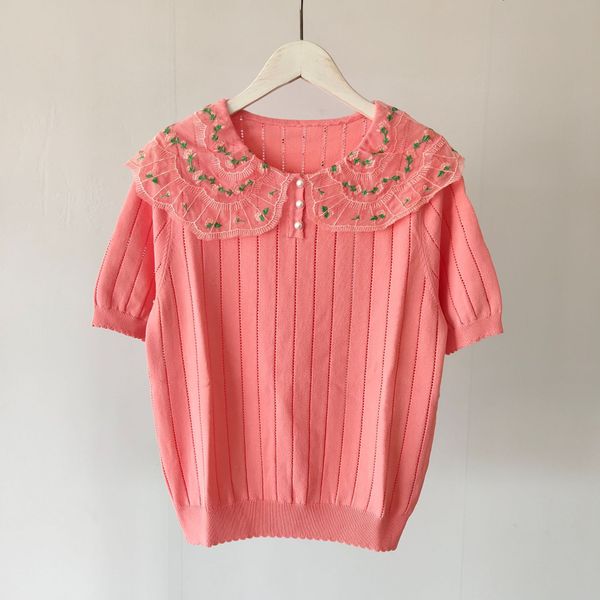 2020 new fashion hollow out jacquard lace lapel solid t shirts pullover luxury women shirt designer sweaters knitted tees plus size s-l, White
2020 new fashion hollow out jacquard lace lapel solid t shirts pullover luxury women shirt designer sweaters knitted tees plus size s-l, White