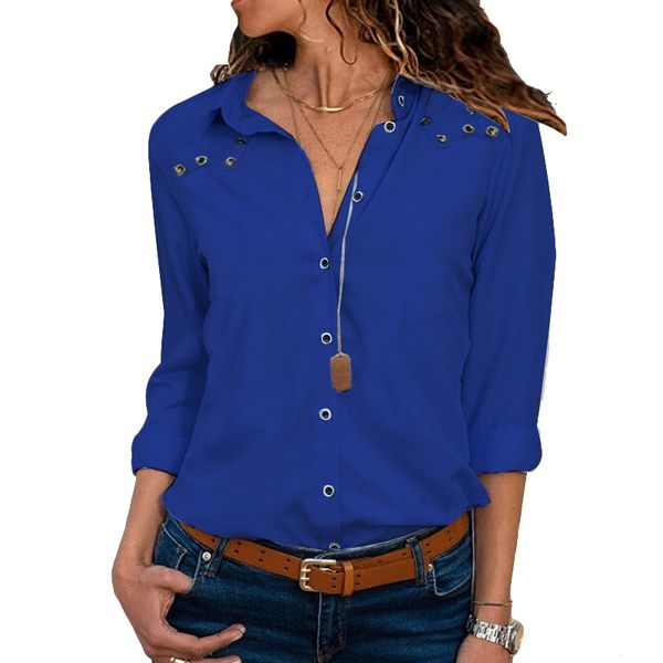women's blouses & shirts women fashion long sleeve lapel hollow out shirt ladies casual solid color elegant royal blue, White
women's blouses & shirts women fashion long sleeve lapel hollow out shirt ladies casual solid color elegant royal blue, White