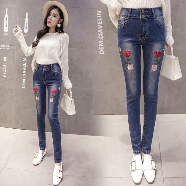 big plus size fashion 5xl woman's female fashion slim skinny straight print rose embroidered denim jeans pants trousers, Blue
big plus size fashion 5xl woman's female fashion slim skinny straight print rose embroidered denim jeans pants trousers, Blue