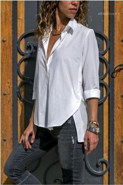 color irregular split iarge size long womens long sleeved shirt explosive models europe style solid, White
color irregular split iarge size long womens long sleeved shirt explosive models europe style solid, White