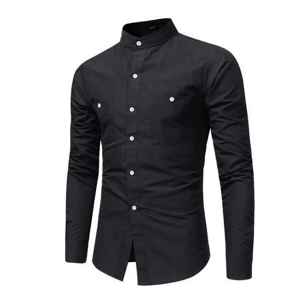 mens shirt casual stand collar slim fit long sleeve dress shirt formal, White;black
mens shirt casual stand collar slim fit long sleeve dress shirt formal, White;black