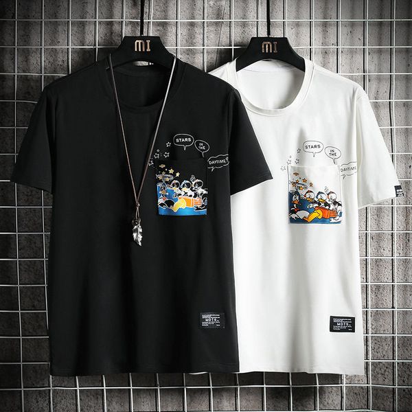men's t-shirts 2021 summer t-shirt wild youth five-point sleeve fashion pocket printed round neck short trend men, White;black
men's t-shirts 2021 summer t-shirt wild youth five-point sleeve fashion pocket printed round neck short trend men, White;black