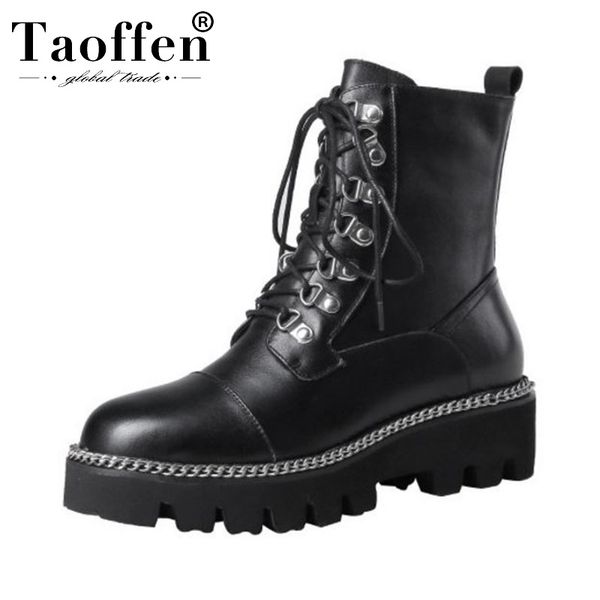 taoffen ladies genuine leather ankle boots cross strap platform thick sole winter warm short boots daily punk shoes size 33-40, Black
taoffen ladies genuine leather ankle boots cross strap platform thick sole winter warm short boots daily punk shoes size 33-40, Black