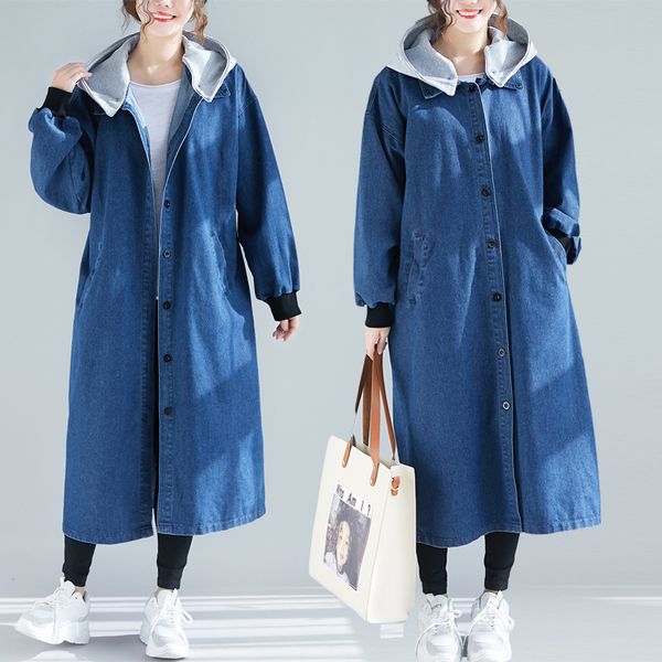 woman plus size denim trench coat korean style long sleeve single-breasted button long jeans hooded cardigans casual streetwear, Tan;black
woman plus size denim trench coat korean style long sleeve single-breasted button long jeans hooded cardigans casual streetwear, Tan;black