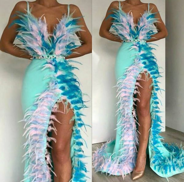 2020 blue side split prom dresses with feathers spaghetti sweep train mermaid evening dress custom made special party gowns, Black;red
2020 blue side split prom dresses with feathers spaghetti sweep train mermaid evening dress custom made special party gowns, Black;red