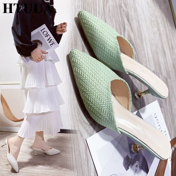 htuua elegant high heel slippers women slip on pointed toe weave mules shoes woman outdoors slides ladies sandals sx3902, Black
htuua elegant high heel slippers women slip on pointed toe weave mules shoes woman outdoors slides ladies sandals sx3902, Black