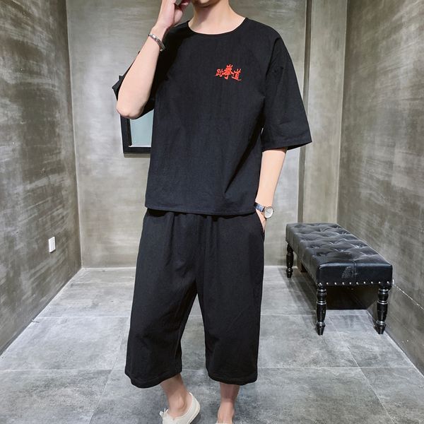 summer chinese cotton and linen embroidered shorts short sleeve t-shirt suit men's fashion loose suit, Gray
summer chinese cotton and linen embroidered shorts short sleeve t-shirt suit men's fashion loose suit, Gray