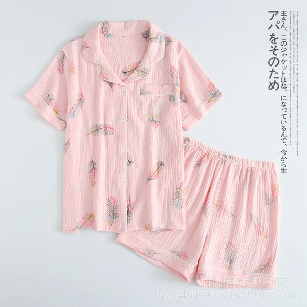 new summer short-sleeved shorts pajamas for women 100% cotton crepe cartoon feather print pyjamas turn-down collar home suit, Blue;gray
new summer short-sleeved shorts pajamas for women 100% cotton crepe cartoon feather print pyjamas turn-down collar home suit, Blue;gray