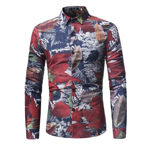 maple leaf mens long sleeve shirts fashion slim single breasted mens shirts casual males clothing, White;black