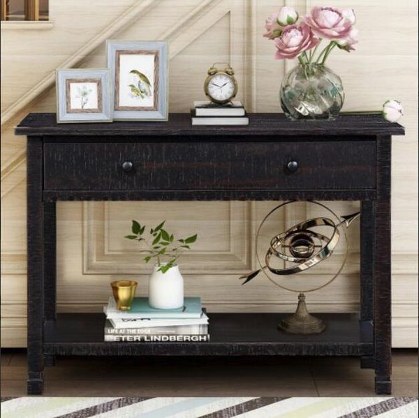 modern farmhouse console table with one drawer and bottom shelf wavy edge sofa table antique black
modern farmhouse console table with one drawer and bottom shelf wavy edge sofa table antique black