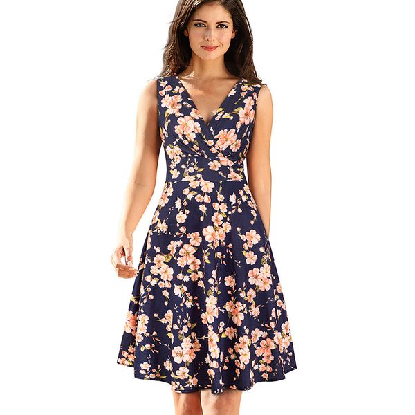 elegant a-line summer print women dress sleeveless v neck women dresses knee-length beach vestidos, Black;gray
elegant a-line summer print women dress sleeveless v neck women dresses knee-length beach vestidos, Black;gray