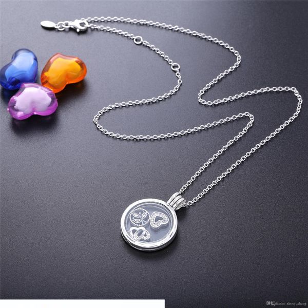 оригинальный ювелирные изделия стерлингового серебра 925 floating медальон ожерелье с clear цирконий стекла для женщин подарок diy, Silver 
оригинальный ювелирные изделия стерлингового серебра 925 floating медальон ожерелье с clear цирконий стекла для женщин подарок diy, Silver