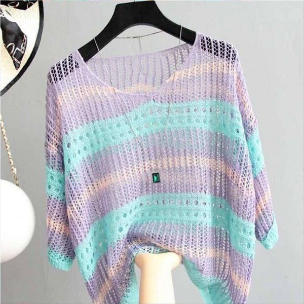 hipster all-match hollowed-out contrast color striped t-shirt women's half sleeve ice silk knitted half sleeve women's fashion t-s, White
hipster all-match hollowed-out contrast color striped t-shirt women's half sleeve ice silk knitted half sleeve women's fashion t-s, White