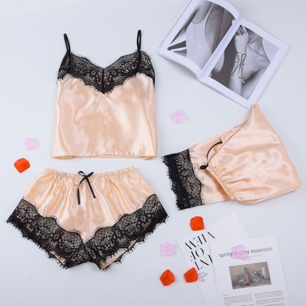 3pc satin lace pajamas set women's pyjamas lingerie spaghetti strap sleepwear nightwear silk cami trousers pijama homewear, Black;red
3pc satin lace pajamas set women's pyjamas lingerie spaghetti strap sleepwear nightwear silk cami trousers pijama homewear, Black;red