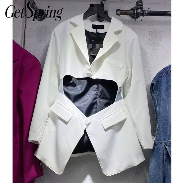 getspring women blazer single breasted long sleeve ladies white blazer coat patchwork irregular women's long suit jacket summer, White;black
getspring women blazer single breasted long sleeve ladies white blazer coat patchwork irregular women's long suit jacket summer, White;black