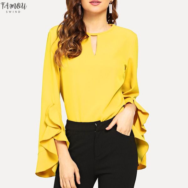 summer regular blouse women ruffle flare long sleeve blouses shirt casual solid yellow women blusa femininas mujer, White
summer regular blouse women ruffle flare long sleeve blouses shirt casual solid yellow women blusa femininas mujer, White