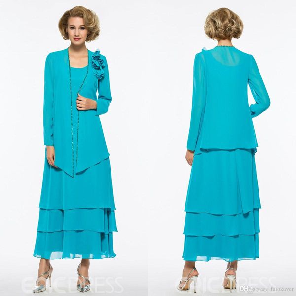 elegant mother of the bride dresses with jacket chiffon ankle length long sleeves wedding guest dress outfit long evening gowns vestidos, Black;red 
elegant mother of the bride dresses with jacket chiffon ankle length long sleeves wedding guest dress outfit long evening gowns vestidos, Black;red