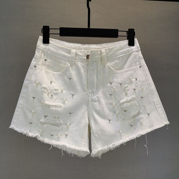 women's jeans white denim shorts 2021 summer wear high-waisted slimming beads burrs holes wide-leg pants mujer, Blue
women's jeans white denim shorts 2021 summer wear high-waisted slimming beads burrs holes wide-leg pants mujer, Blue
