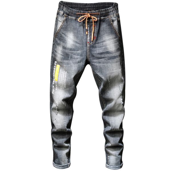 mens jeans fashion elastic pants lacing slim jeans europe and america hole ripped letter printing washed denim trousers long pencil pants, Blue
mens jeans fashion elastic pants lacing slim jeans europe and america hole ripped letter printing washed denim trousers long pencil pants, Blue
