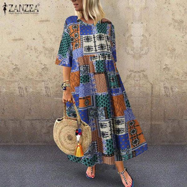 party dresses vintage printed maxi dress women's summer sundress 2021 zanzea casual half sleeve tunic vestidos female pleated robe plus, White;black
party dresses vintage printed maxi dress women's summer sundress 2021 zanzea casual half sleeve tunic vestidos female pleated robe plus, White;black