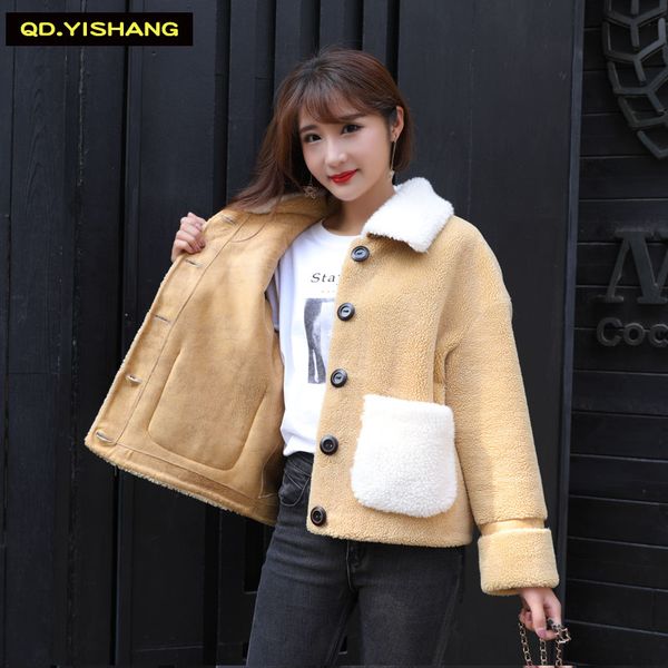 shearling jacket winter sheepskin coat blended wool coat short fashion loose style 30% wool content qd.yishang, Black
shearling jacket winter sheepskin coat blended wool coat short fashion loose style 30% wool content qd.yishang, Black