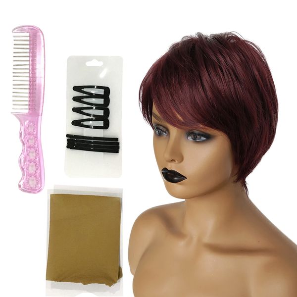 short bob hair wigs 8" straight with side bangs, wine red human hair cosplay daily party wig for women, with wig cap (wine red, Black
short bob hair wigs 8" straight with side bangs, wine red human hair cosplay daily party wig for women, with wig cap (wine red, Black
