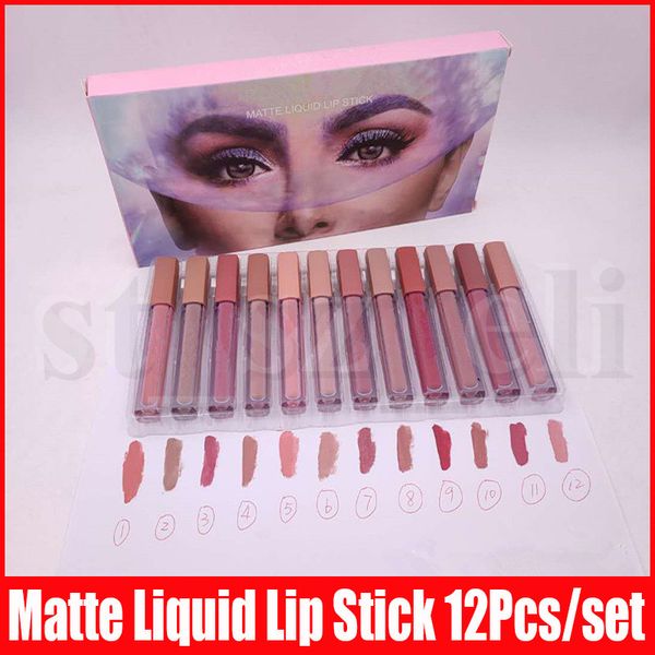 new beauty lips makeup liquid lipstick 12pcs/set lipgloss lip gloss matte long lasting liquid lip stick
